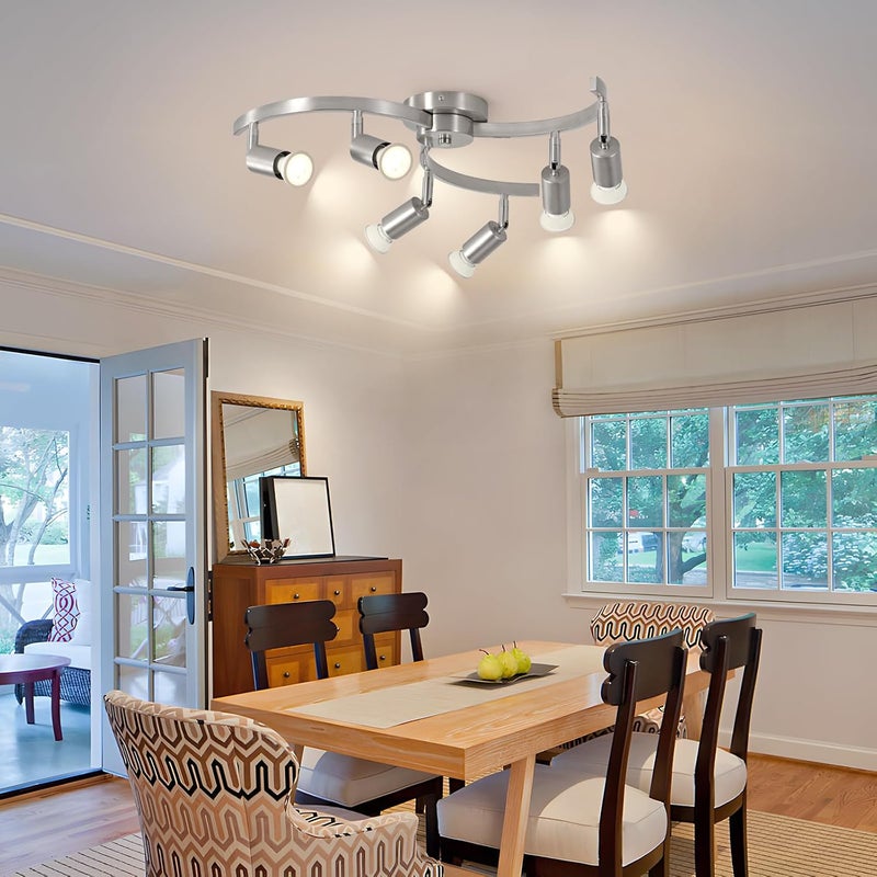 SEEBLEN 6 Light Track Lighting Fixtures Ceiling, Flexibly Rotatable Light Heads, Nickel Semi Flush Mount Ceiling Light for Kitchen Dining Room Living Room.Gu10 Bulb Base. - Image 4